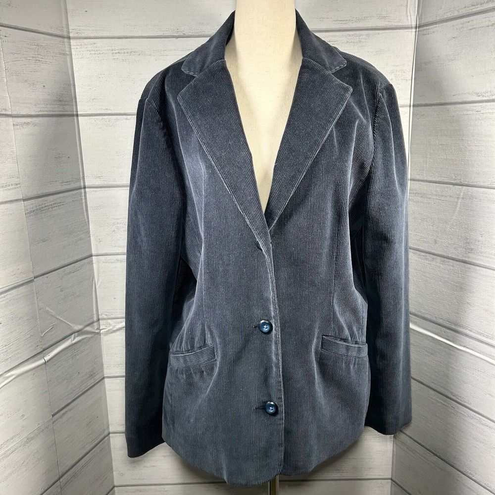 Vintage LL Bean Women's 2-Button Blazer Corduroy Jacket Pocket Navy Blue Sz 12 R